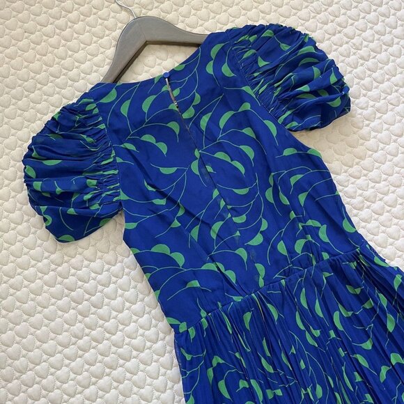 NWOT Self Portrait Blue Crescent Chiffon Midi Dress Cut Out Back Ruffle Size 6 - Picture 13 of 13